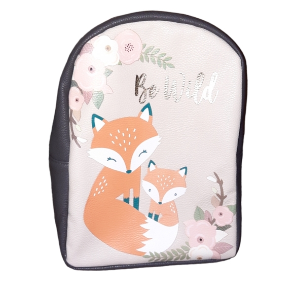 New BE WILD Zippered Backpack Fox Mom Baby Floral Kids Children Girls School Bag - Picture 4 of 7
